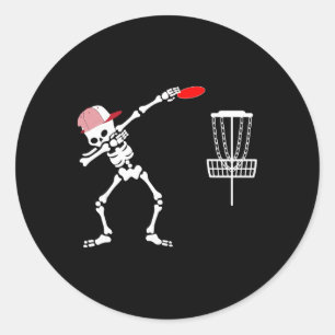 Dabbing Skelet Draagt Hoed Disc Golf Speler Hallow Ronde Sticker
