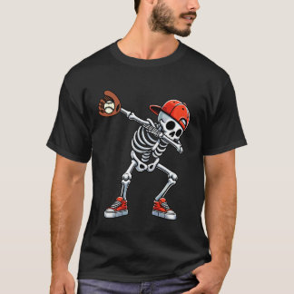 Dabbing skelet honkbal Halloween speler catcher T-shirt