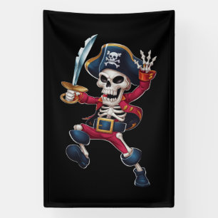 Dabbing Skelet Piraat Halloween Kinderen Jolly Rog Spandoek