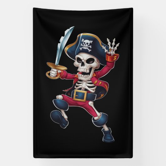 Dabbing Skelet Piraat Halloween Kinderen Jolly Rog Spandoek (Verticaal)