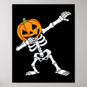 Dabbing Skelet Pompoen Hoofd Fun Halloween Dab Poster