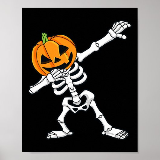 Dabbing Skelet Pompoen Hoofd Fun Halloween Dab Poster (Voorkant)