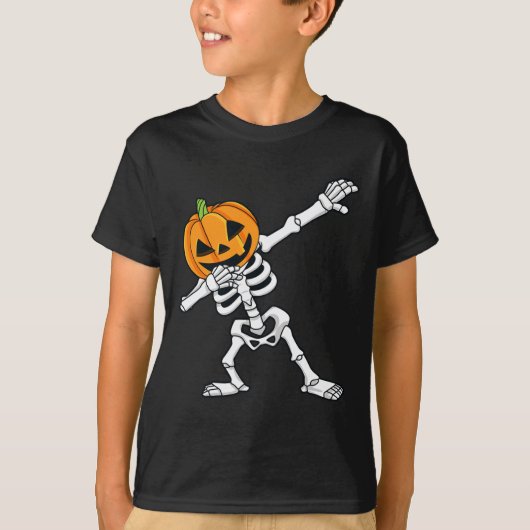 Dabbing Skelet Pompoen Hoofd Fun Halloween Dab T-shirt (Voorkant)