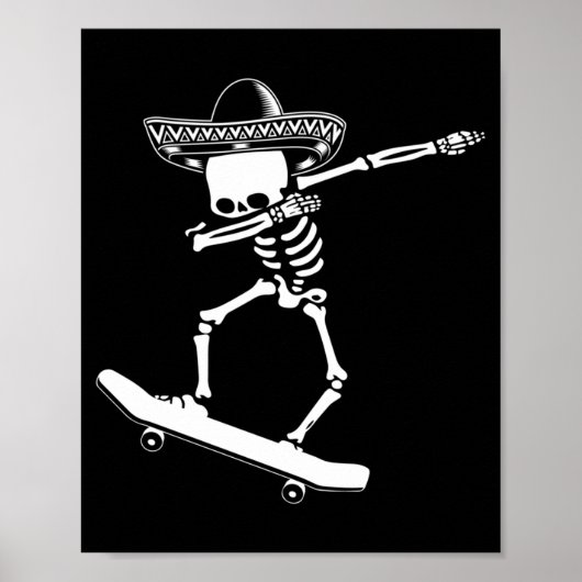 Dabbing Skelet Skateboard Dia De Los Muertos Poster (Voorkant)