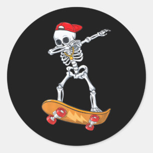 Dabbing Skelet Skateboarden grappige Skater Ronde Sticker
