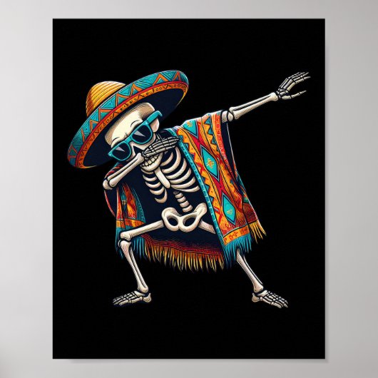 Dabbing Skelet Sombrero Poncho Cinco De Mayo Mex Poster (Voorkant)