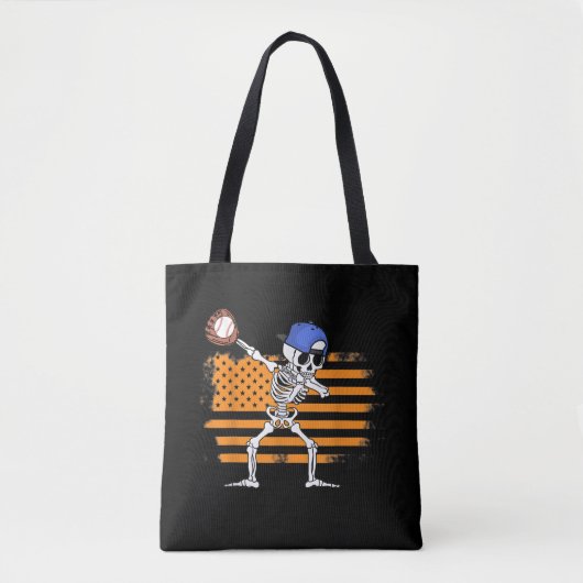 Dabbing Skeleton Baseball Funny Halloween Tote Bag (Voorkant)