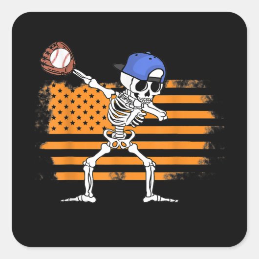 Dabbing Skeleton Baseball Funny Halloween Vierkante Sticker (Voorkant)