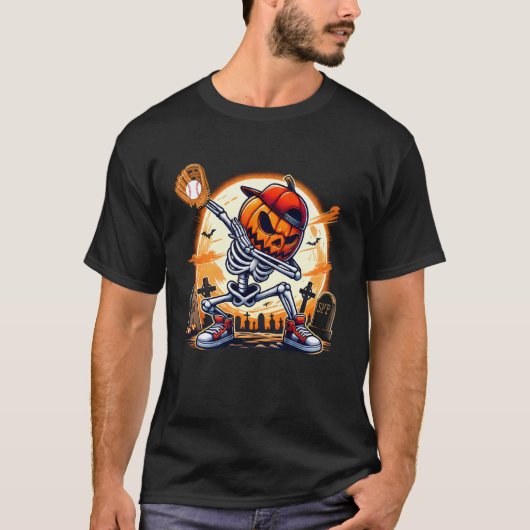 Dabbing Skeleton Baseball Halloween Kostuum Mannen T-shirt (Voorkant)