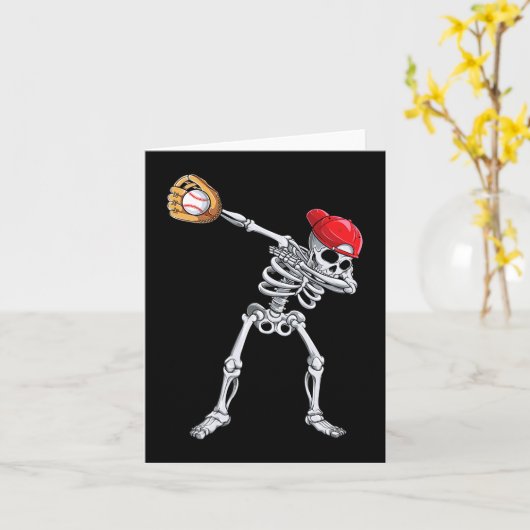 Dabbing Skeleton Baseball Halloween Player Catcher Kaart (Gele Bloem)