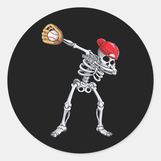 Dabbing Skeleton Baseball Halloween Player Catcher Ronde Sticker (Voorkant)