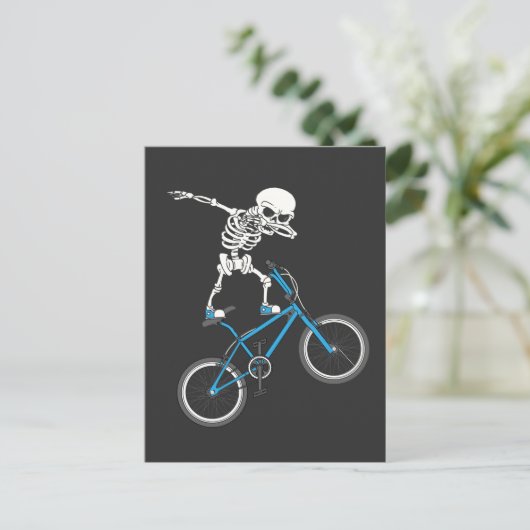 Dabbing Skeleton Bicycle BMX Fun Briefkaart (Staand voorkant)