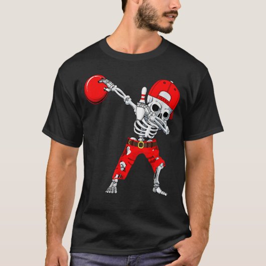 Dabbing Skeleton Bowling Ball Halloween Boys Kinde T-shirt (Voorkant)