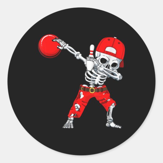 Dabbing Skeleton Bowling Fun Skull Halloween Costu Ronde Sticker (Voorkant)