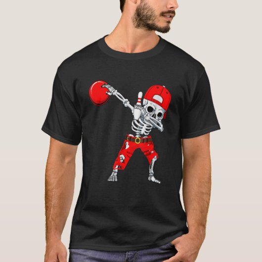 Dabbing Skeleton Bowling Skull Halloween Costuum T-shirt (Voorkant)