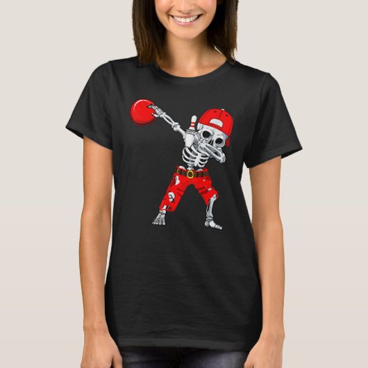 Dabbing Skeleton Bowling Skull Halloween Costuum T-shirt (Voorkant)