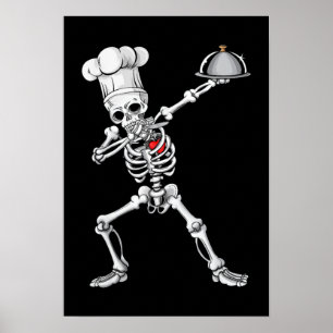 Dabbing Skeleton Chef Lunch Lady Halloween Poster