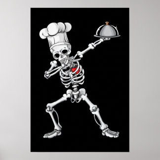 Dabbing Skeleton Chef Lunch Lady Halloween Poster
