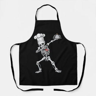 Dabbing Skeleton Chef Lunch Lady Halloween Schort