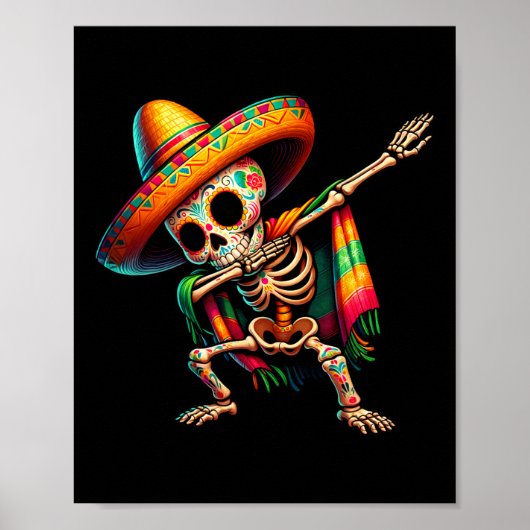 Dabbing Skeleton Cinco De Mayo Sombrero Poncho Mex Poster (Voorkant)