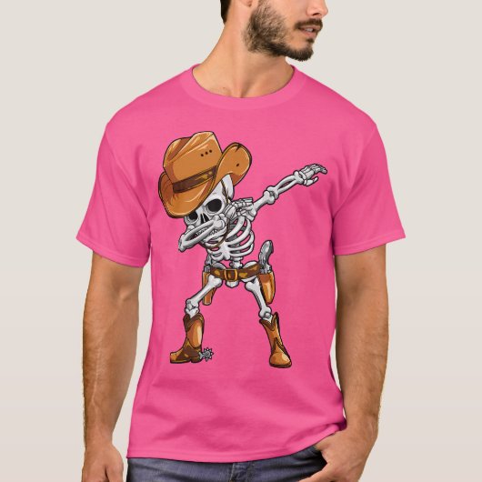 Dabbing Skeleton Cowboy Halloween Boys Mannen Funn T-shirt (Voorkant)