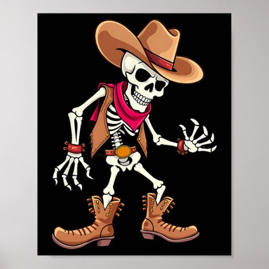 Dabbing Skeleton Cowboy Halloween Costume Kinder B Poster (Voorkant)