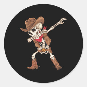 Dabbing Skeleton Cowboy Halloween Kostuum Boys Man Ronde Sticker