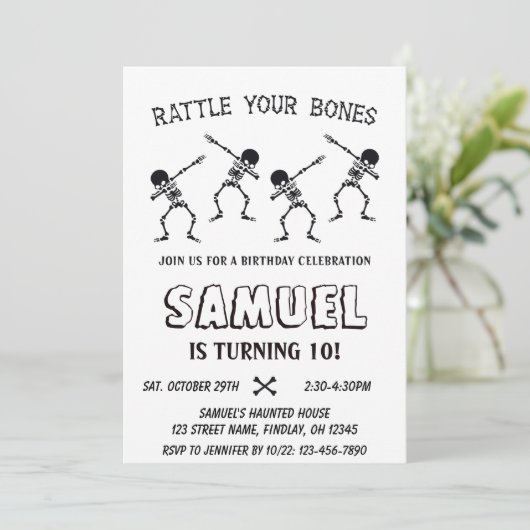 Dabbing Skeleton Halloween Happy Birthday Party Kaart (Staand voorkant)