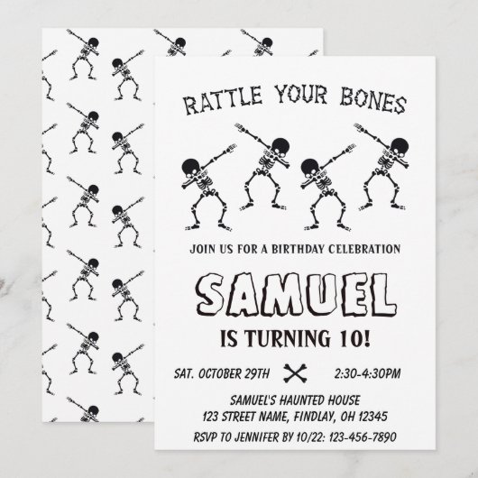 Dabbing Skeleton Halloween Happy Birthday Party Kaart (Voorkant / Achterkant)