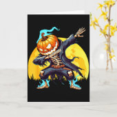 Dabbing Skeleton Headless Pumpkin Dab Dance Boys H Kaart (Gele Bloem)