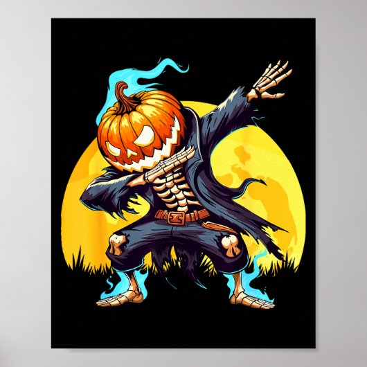 Dabbing Skeleton Headless Pumpkin Dab Dance Boys H Poster (Voorkant)