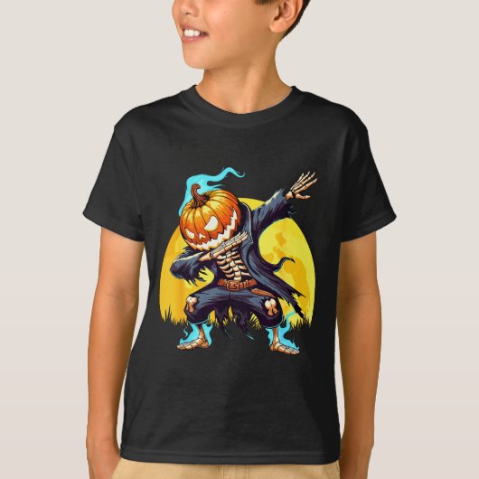 Dabbing Skeleton Headless Pumpkin Dab Dance Boys H T-shirt (Voorkant)
