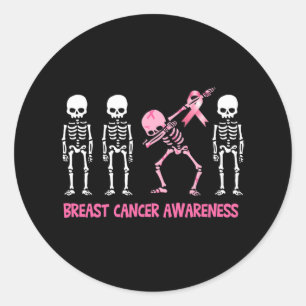 Dabbing Skeleton Pink Ribbon Breast Cancer Ronde Sticker