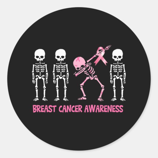 Dabbing Skeleton Pink Ribbon Breast Cancer Ronde Sticker (Voorkant)