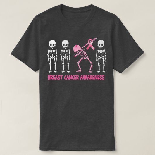 Dabbing Skeleton Pink Ribbon Breast Cancer T-shirt (Design voorkant)