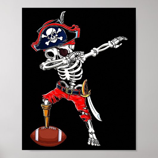 Dabbing Skeleton Pirate and Football beroemd gemaa Poster (Voorkant)