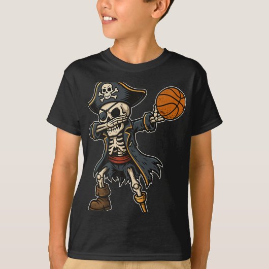 Dabbing Skeleton Pirate Basketball Halloween Pirat T-shirt (Voorkant)
