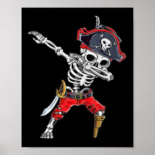 Dabbing Skeleton Pirate Funny Halloween Kinder Jol Poster (Voorkant)