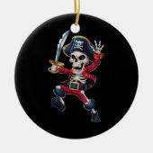 Dabbing Skeleton Pirate Halloween Kinderen Jolly R Keramisch Ornament (Voorkant)