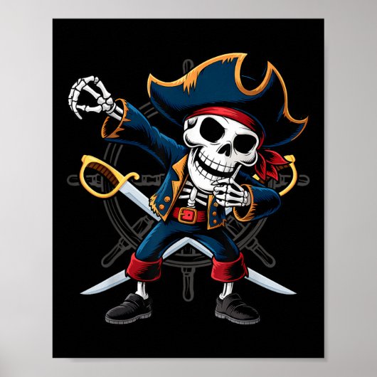 Dabbing Skeleton Pirate Halloween Kinderen Jolly R Poster (Voorkant)