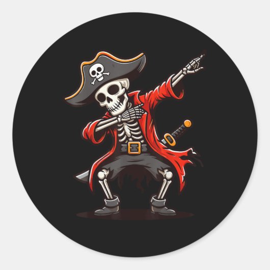 Dabbing Skeleton Pirate Ronde Sticker (Voorkant)