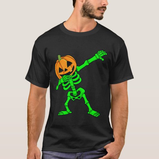 Dabbing Skeleton Pomkin Head Halloween Dab T-shirt (Voorkant)