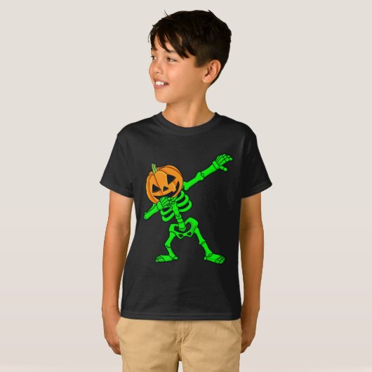 Dabbing Skeleton Pomkin Head Halloween Dab T-shirt (Voorkant volledig)