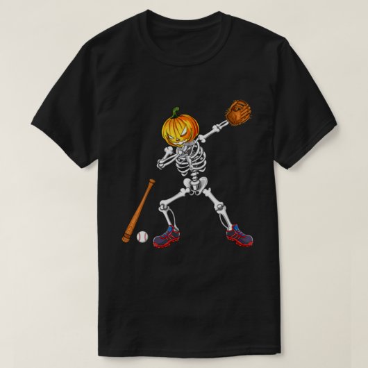 Dabbing Skeleton Pumpkin Baseball Halloween T-shirt (Design voorkant)