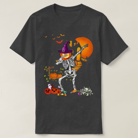 Dabbing Skeleton Pumpkin Dance Funny Halloween Tha T-shirt (Design voorkant)