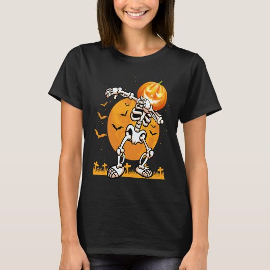 Dabbing Skeleton Pumpkin Halloween Costume Men Wom T-shirt (Voorkant)