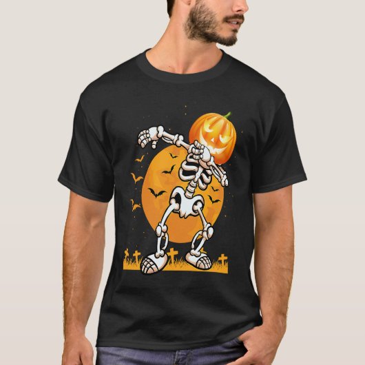 Dabbing Skeleton Pumpkin Halloween Costume Men Wom T-shirt (Voorkant)