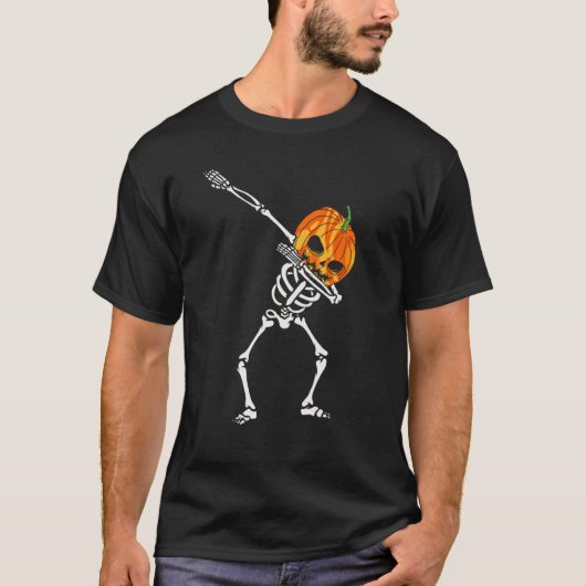 Dabbing Skeleton Pumpkin Head Halloween Dancing S T-shirt (Voorkant)