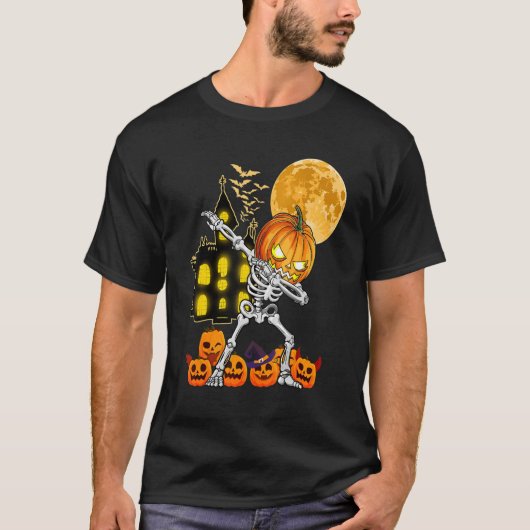 Dabbing Skeleton Pumpkin Jackolantern Halloween K T-shirt (Voorkant)