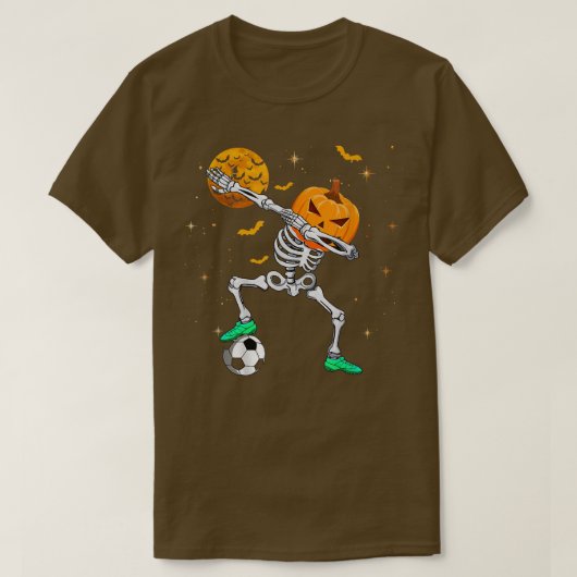 Dabbing Skeleton Pumpkin Soccer Halloween Boys Gir T-shirt (Design voorkant)